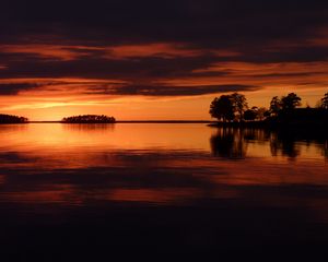 Preview wallpaper trees, sunset, lake, night
