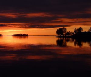 Preview wallpaper trees, sunset, lake, night