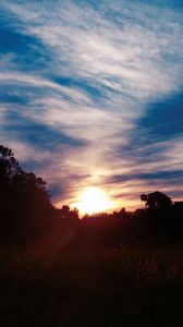 Preview wallpaper trees, sunset, sky, clouds, sunlight