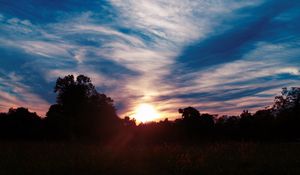Preview wallpaper trees, sunset, sky, clouds, sunlight