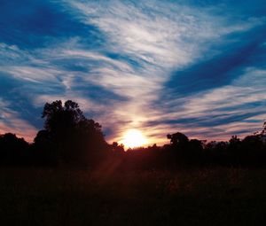 Preview wallpaper trees, sunset, sky, clouds, sunlight
