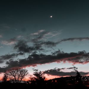 Preview wallpaper trees, sunset, sky, night, clouds, moon