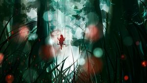 Preview wallpaper trees, swing, silhouette, grass, glare, art