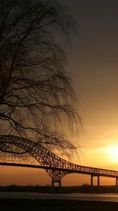 Preview wallpaper trees, twilight, bridge, sight, outlines