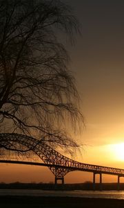 Preview wallpaper trees, twilight, bridge, sight, outlines