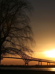 Preview wallpaper trees, twilight, bridge, sight, outlines