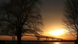 Preview wallpaper trees, twilight, bridge, sight, outlines