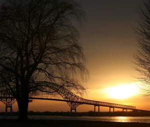 Preview wallpaper trees, twilight, bridge, sight, outlines