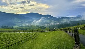 Preview wallpaper trees, valley, mountains, landscape, nature