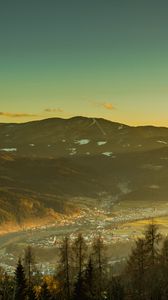 Preview wallpaper trees, valley, road, mountains