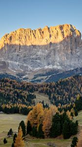 Preview wallpaper trees, valley, rock, mountain, landscape