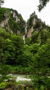 Preview wallpaper trees, waterfall, rocks, river