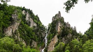 Preview wallpaper trees, waterfall, rocks, river