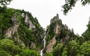 Preview wallpaper trees, waterfall, rocks, river