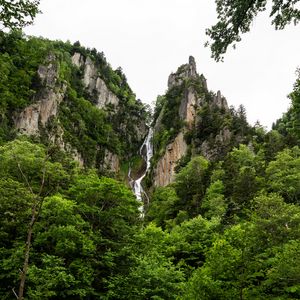 Preview wallpaper trees, waterfall, rocks, river