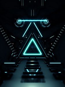 Preview wallpaper triangle, glow, neon, dark, corridor