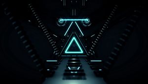 Preview wallpaper triangle, glow, neon, dark, corridor