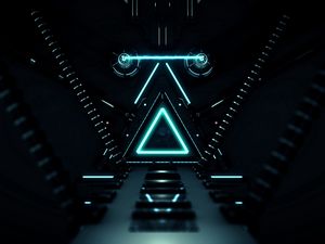 Preview wallpaper triangle, glow, neon, dark, corridor