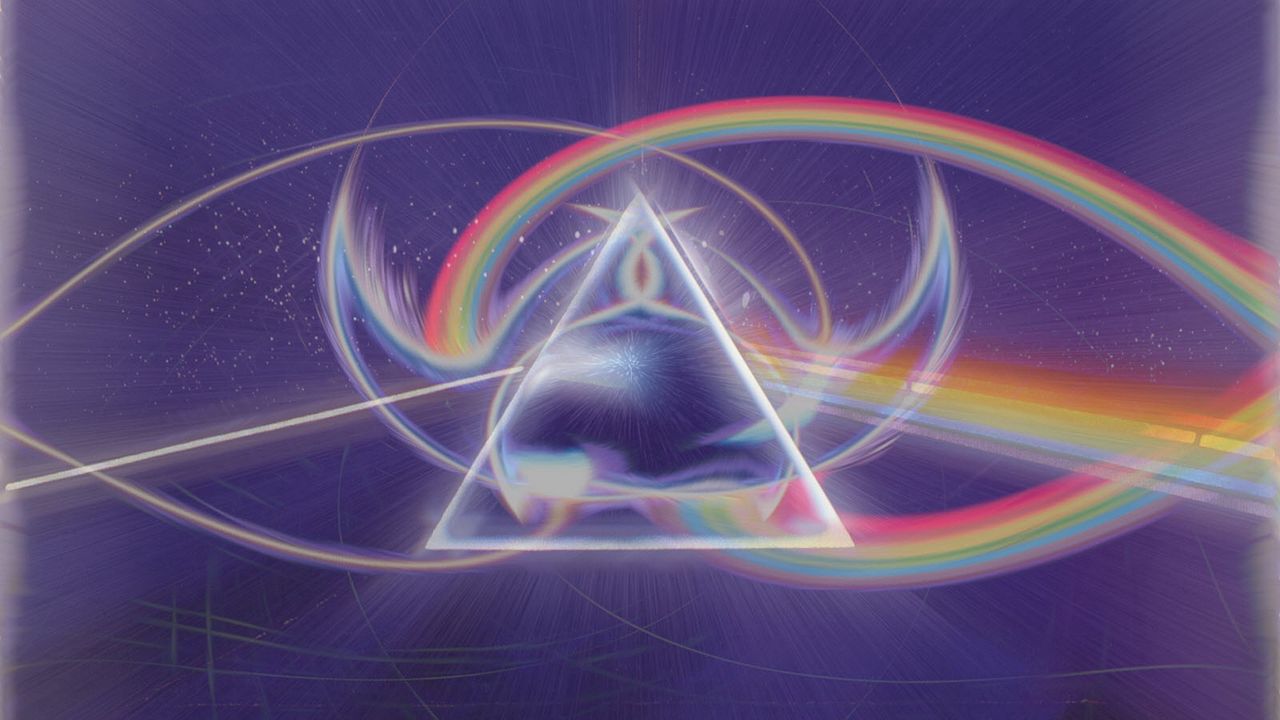 Wallpaper triangle, lines, rays, bright, rainbow