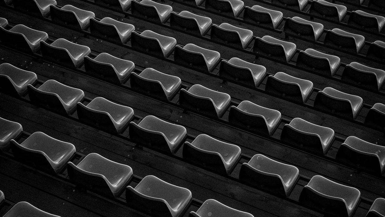 Wallpaper tribune, seats, black and white, bw