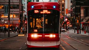 Preview wallpaper trolleybus, rails, transport, city, urban