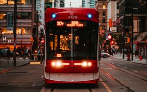 Preview wallpaper trolleybus, rails, transport, city, urban