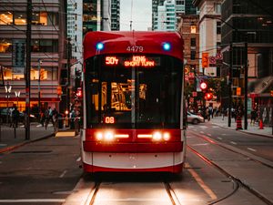 Preview wallpaper trolleybus, rails, transport, city, urban