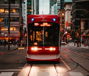 Preview wallpaper trolleybus, rails, transport, city, urban