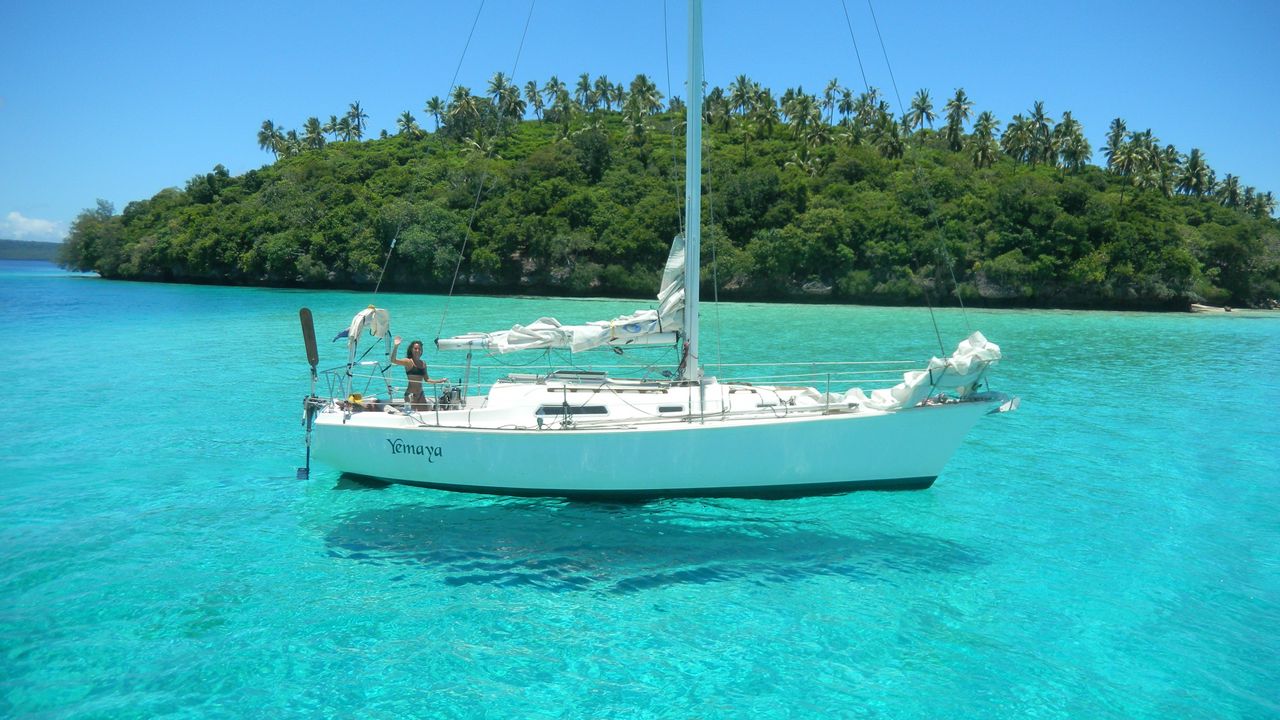 Wallpaper tropics, island, yacht