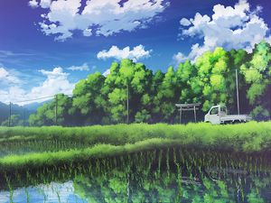 Preview wallpaper truck, crops, summer, art