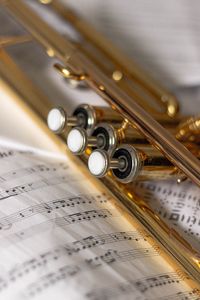 Preview wallpaper trumpet, sheet music, musical instrument, music