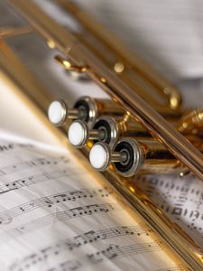 Preview wallpaper trumpet, sheet music, musical instrument, music