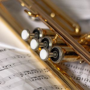 Preview wallpaper trumpet, sheet music, musical instrument, music