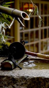 Preview wallpaper tsukubai, japanese pool, bamboo, water, drops, japan