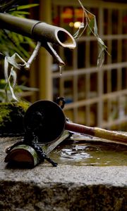 Preview wallpaper tsukubai, japanese pool, bamboo, water, drops, japan