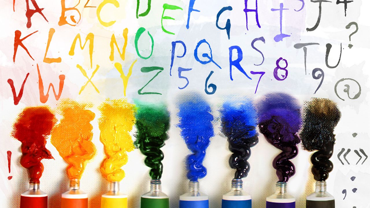 Wallpaper tubes, paint, letter, english, rainbow