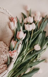 Preview wallpaper tulips, bouquet, basket, pink, flowers, spring