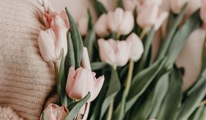 Preview wallpaper tulips, bouquet, basket, pink, flowers, spring