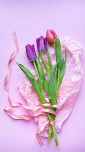 Preview wallpaper tulips, flowers, bouquet, purple, pink
