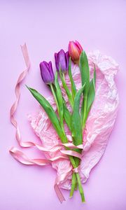Preview wallpaper tulips, flowers, bouquet, purple, pink