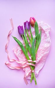Preview wallpaper tulips, flowers, bouquet, purple, pink
