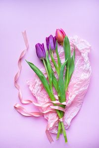 Preview wallpaper tulips, flowers, bouquet, purple, pink