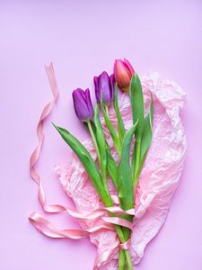 Preview wallpaper tulips, flowers, bouquet, purple, pink