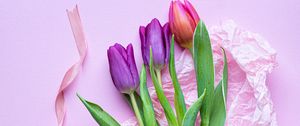 Preview wallpaper tulips, flowers, bouquet, purple, pink