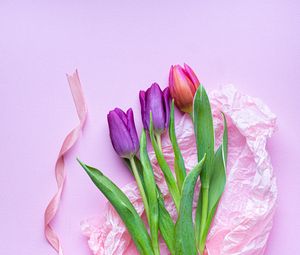 Preview wallpaper tulips, flowers, bouquet, purple, pink