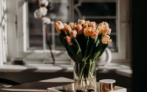 Preview wallpaper tulips, flowers, bouquet, light, aesthetics