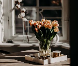Preview wallpaper tulips, flowers, bouquet, light, aesthetics