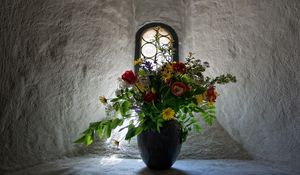Preview wallpaper tulips, flowers, bouquet, vase, window, wall