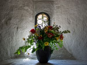 Preview wallpaper tulips, flowers, bouquet, vase, window, wall