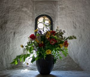 Preview wallpaper tulips, flowers, bouquet, vase, window, wall